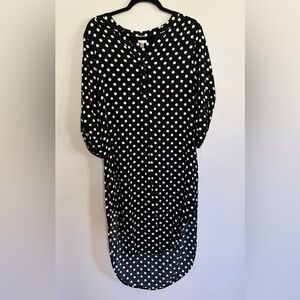 Cupio Polka Dot Hi Low Shirt Maxi Dress L Black White Retro Parisian Classic